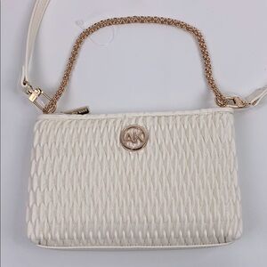 Anne Klein Creme Woven quilted handBag crossbody purse Gold chain & logo NWOT